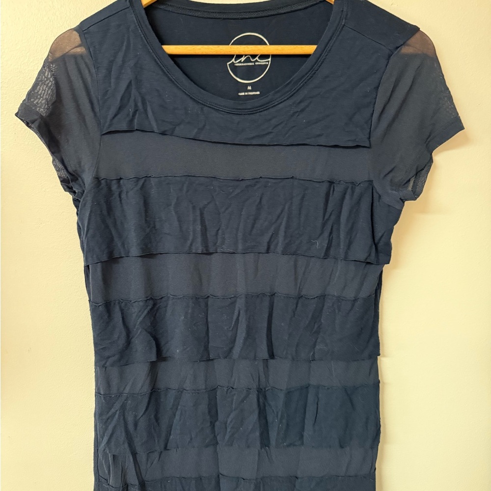 INC International Concepts Dark Blue Layered Short Sleeve Top